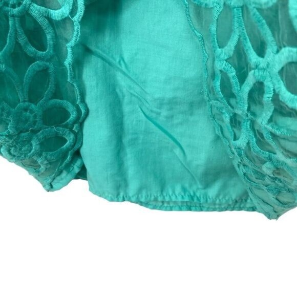 Mud Pie Crochet Eyelet Daisy Sleeveless Teal Shift Dress - Picture 12 of 13